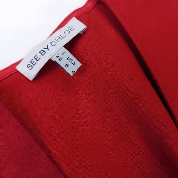 See By Chloe Anthropologie Thick Red Pleated Stretch Scoop Neck Dress Sz… - Picture 5 of 14